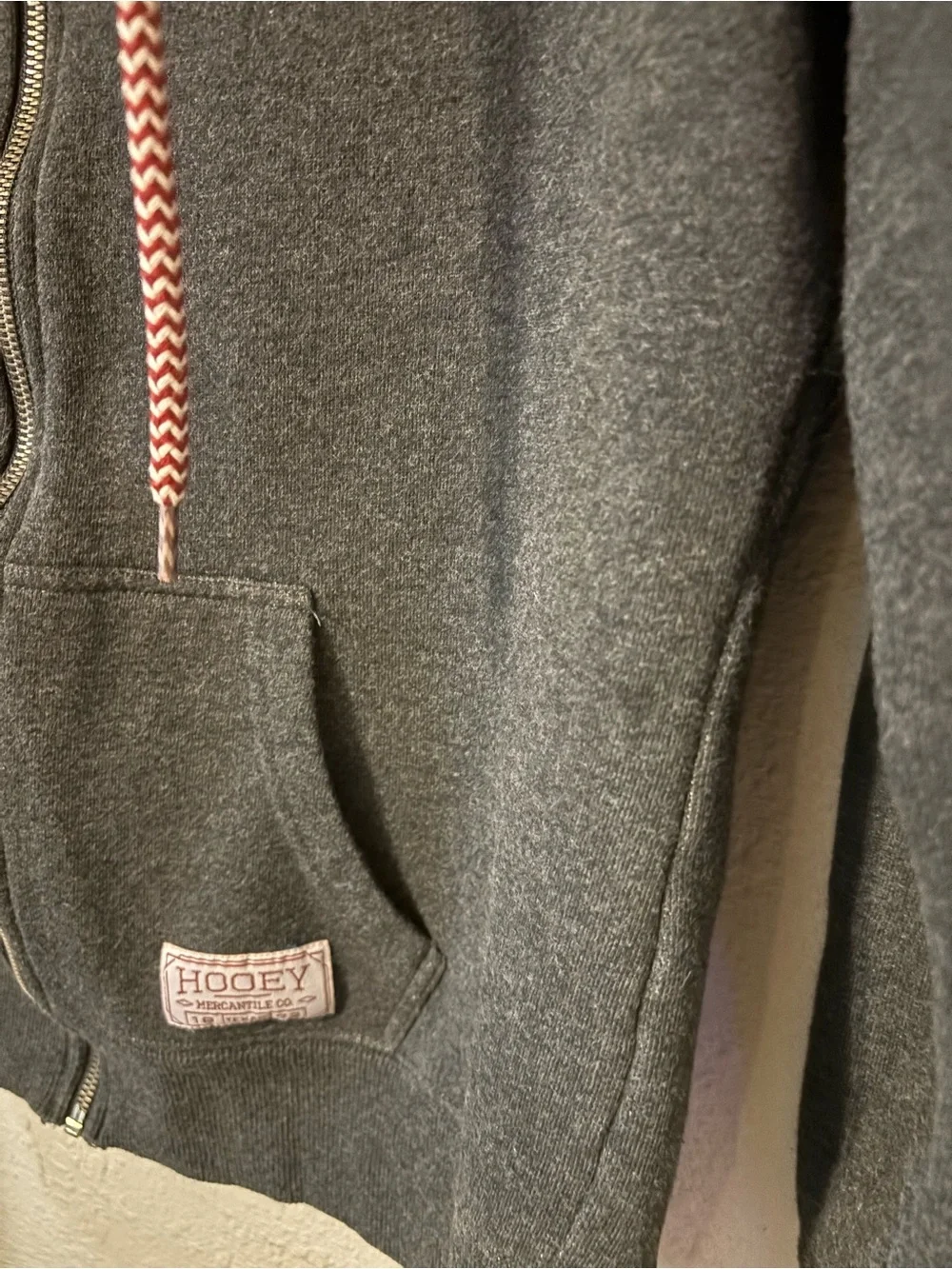 Hooey Men's Dark Charcoal Zip-Up Hoodie with Maroon Hood Lining